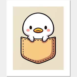 Baby Goose in Pocket Cute Kawaii Peeking Bird Posters and Art